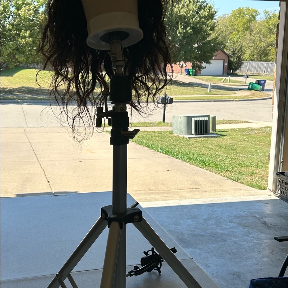 Wavy Brown Hair Wig on Stand